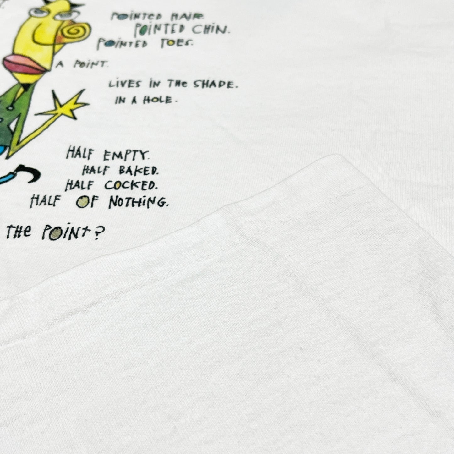 90s AllSport Pearl Jam T XL ディテール 2 キャラクターの足元と歌詞の一部が拡大写しで確認できる