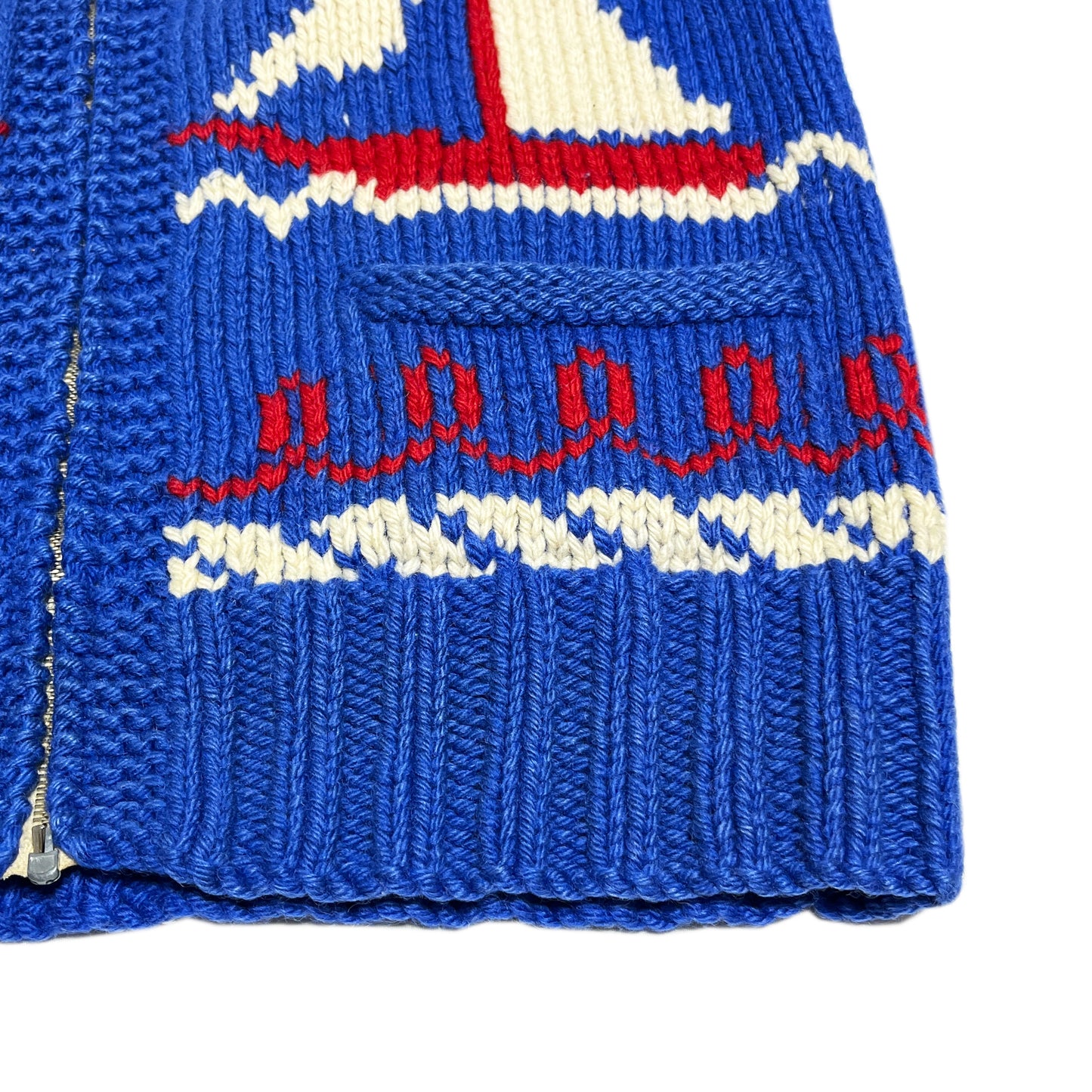70s〜 Cowichan Sweater ヨット柄 L ディテール 5 素材の質感 編み目のディテール 船の帆の構造