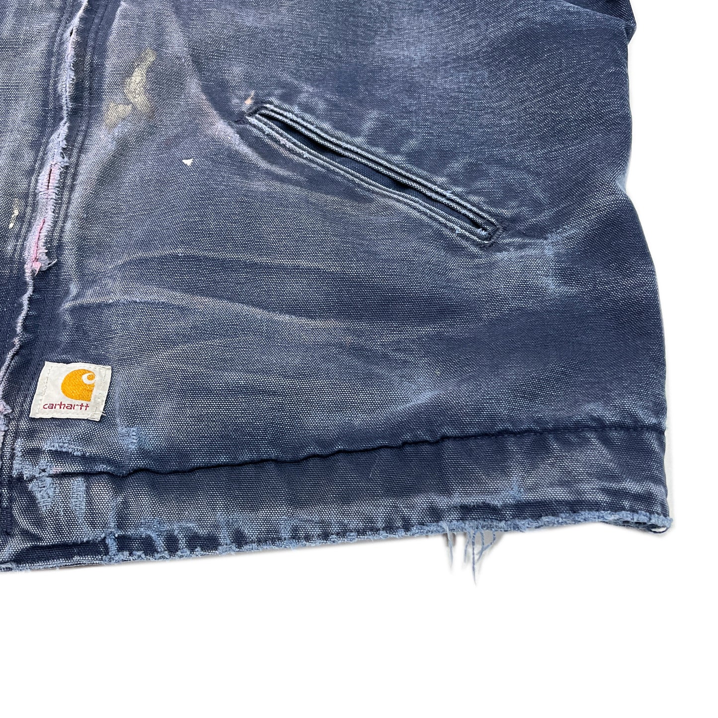 アメリカ製 Carhartt DETROIT JKT Navy XL ブランドタグ 14 ダークネイビー 破れ ジッパー ポケット