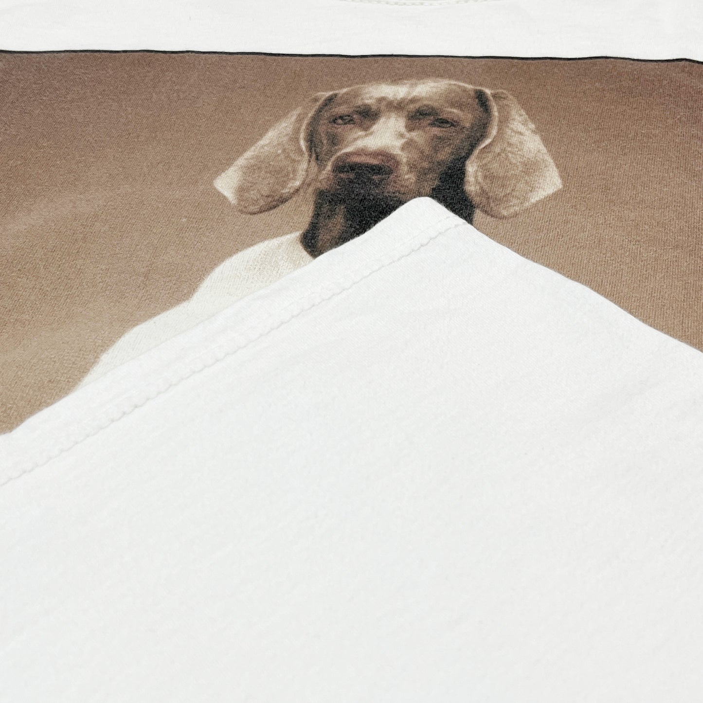 90s〜 AmFAR William Wegman "Moscot" T L ディテール 犬の顔 プリントの端 白ベース