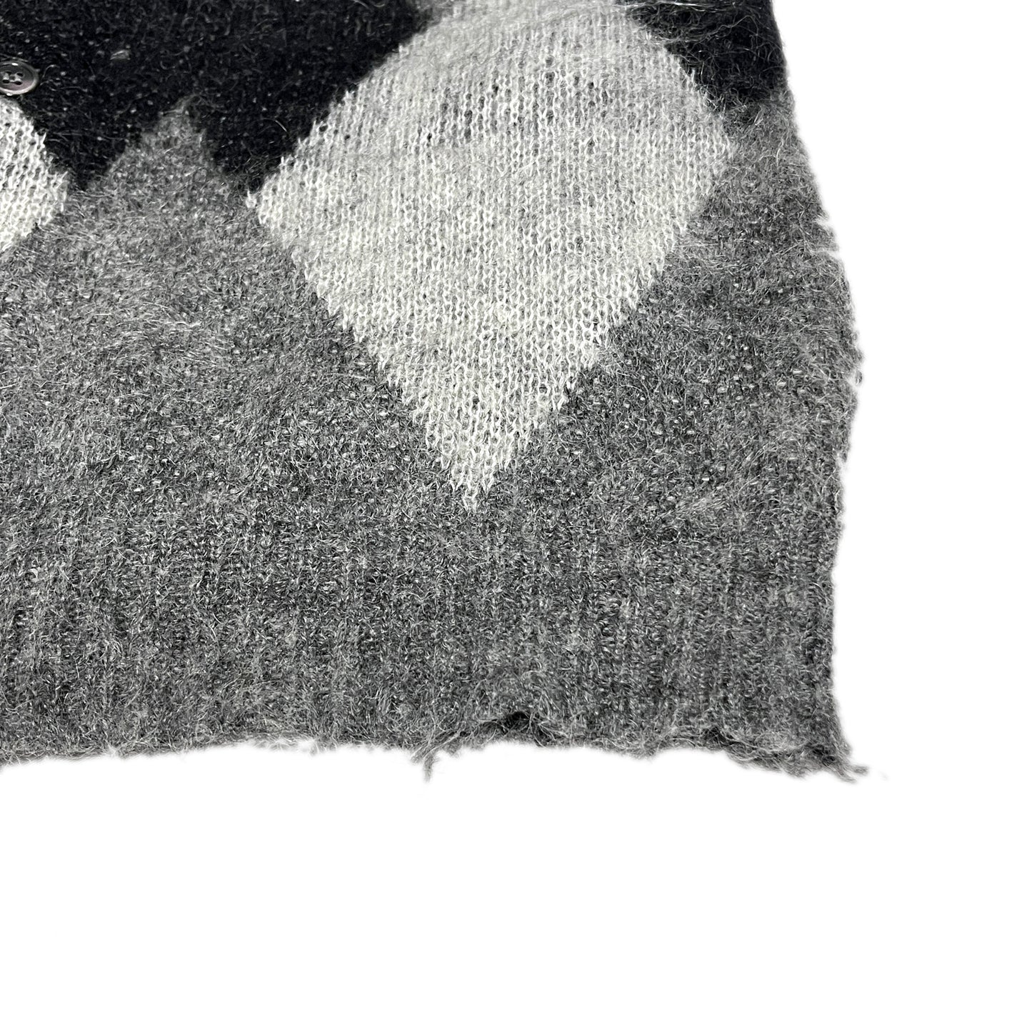 70s〜 UnKnown Argyle Cardigan L ディテール 8 Vネック ボタン付き アールゲル模様 グレーと黒の配色