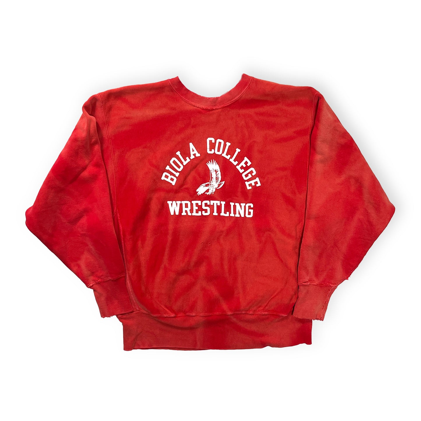 70's Champion 単色タグ R/W "BIOLA COLLEFE WRESTLING" 3段プリント Size (XL) 極上雰囲気!