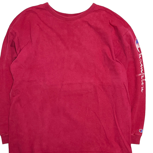 90's 青刺繍タグ Champion スクリプトロゴ L/S T Size (XXL)