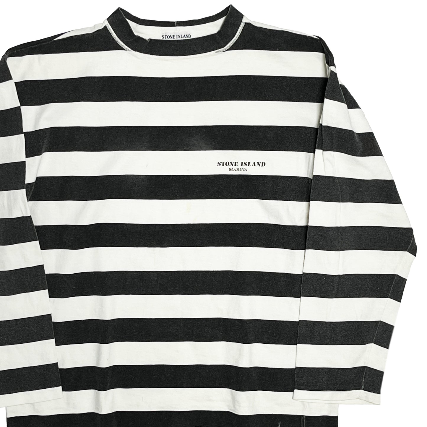 80's Stone Island Border L/S T ブラックXホワイト マッシモ・オスティ期 Size (L-XL)位