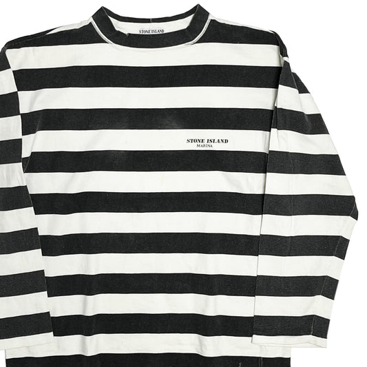 80's Stone Island Border L/S T ブラックXホワイト マッシモ・オスティ期 Size (L-XL)位