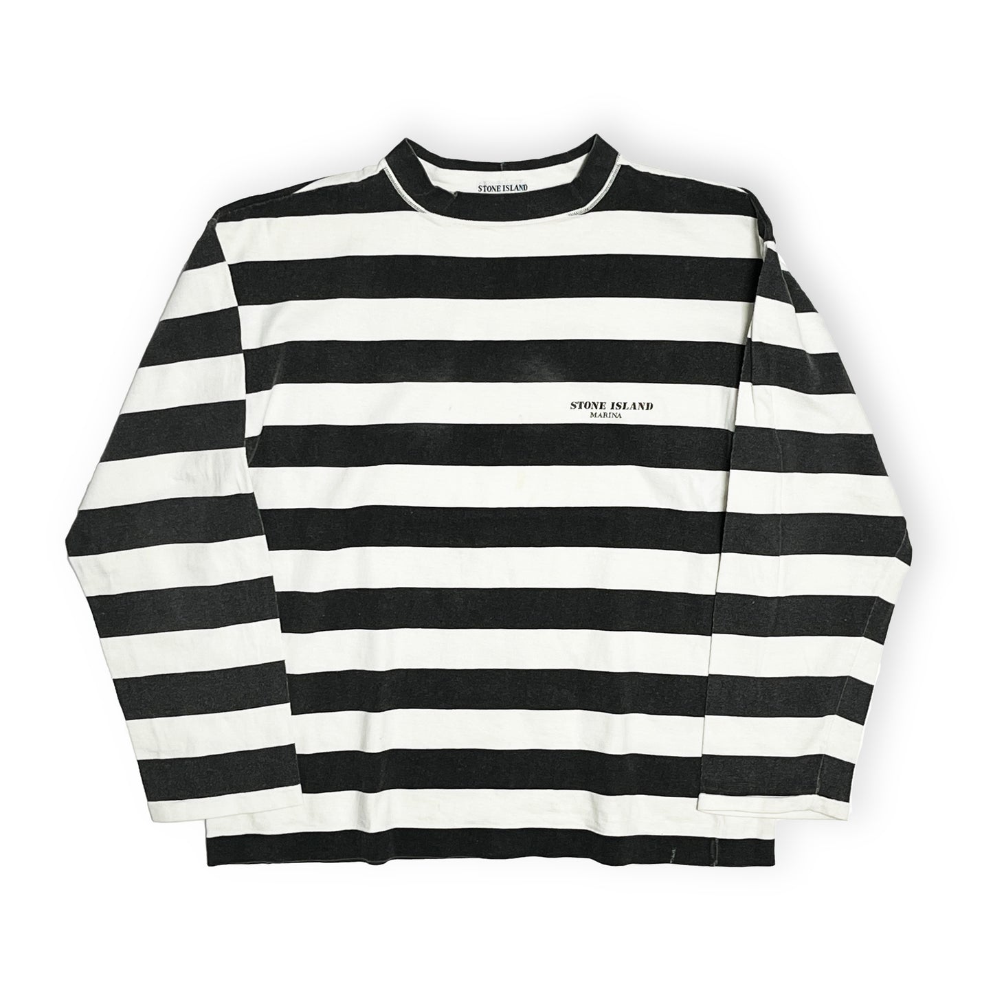 80's Stone Island Border L/S T ブラックXホワイト マッシモ・オスティ期 Size (L-XL)位