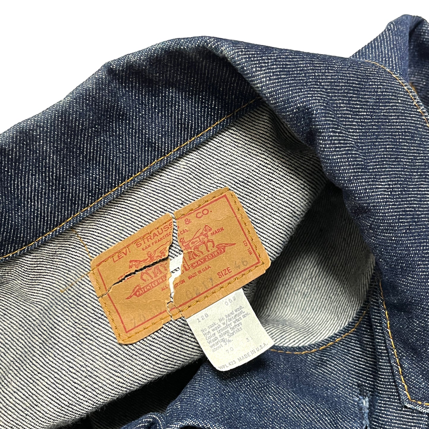 70's Levi's 70505 Small-e Denim JKT 真っ紺 1,2Wash? Size (46) ビッグサイズ!