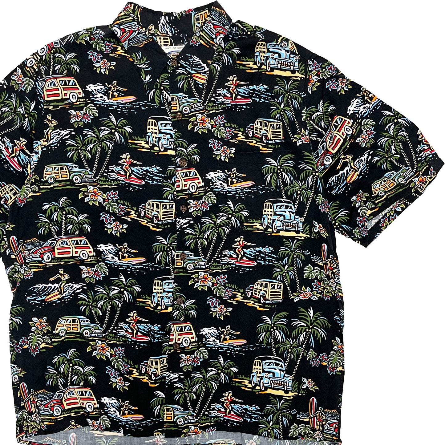 90's REYN SPOONER Rayon S/S SH "SAINT LAURENT Sampling" Size (XL)