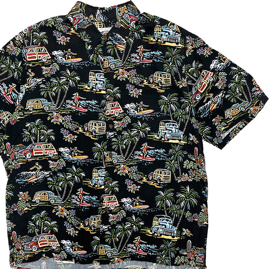 90's REYN SPOONER Rayon S/S SH "SAINT LAURENT Sampling" Size (XL)