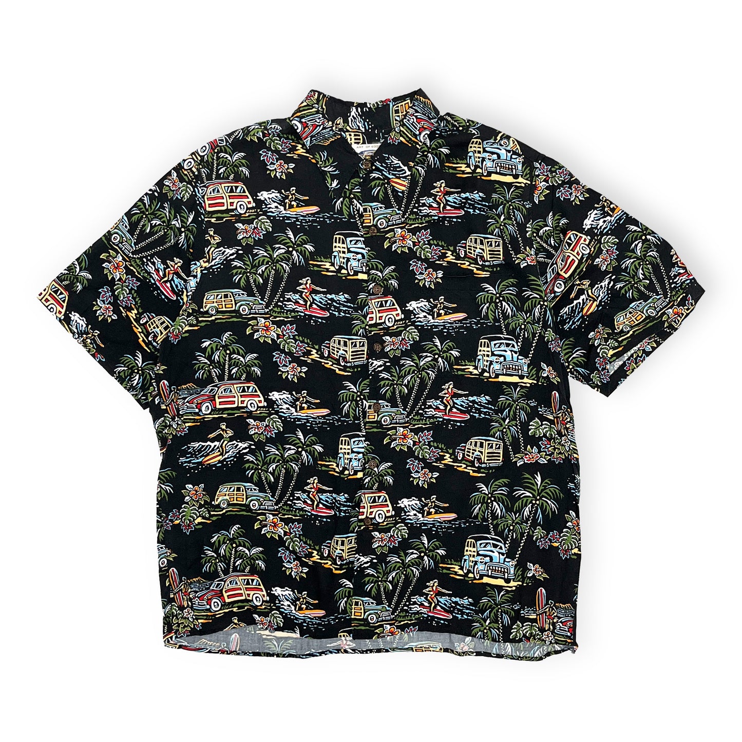 90's REYN SPOONER Rayon S/S SH "SAINT LAURENT Sampling" Size (XL)