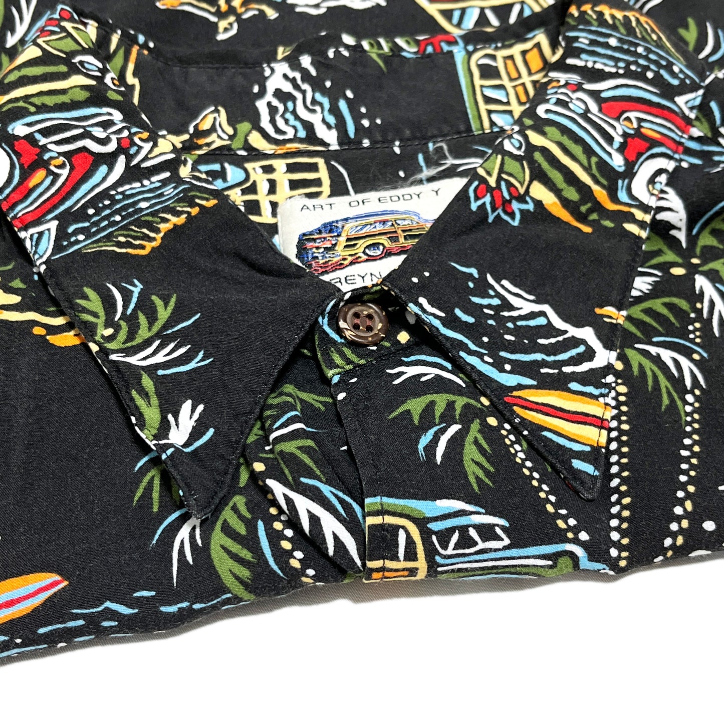 90's REYN SPOONER Rayon S/S SH "SAINT LAURENT Sampling" Size (XL)