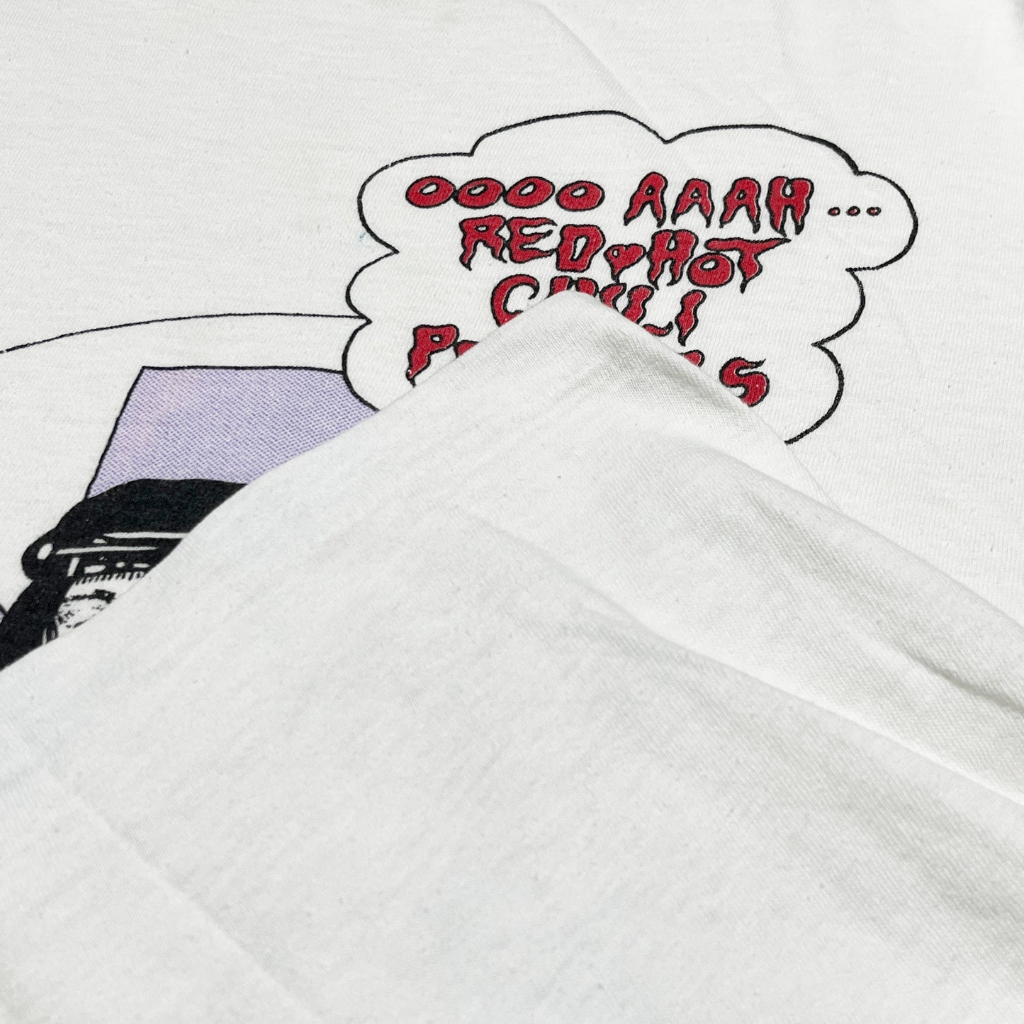 80s フランス製 Red Hot Chili Peppers T マドンナ L ディテール マドンナの首と髪 星のロゴの紫色のプリント拡大