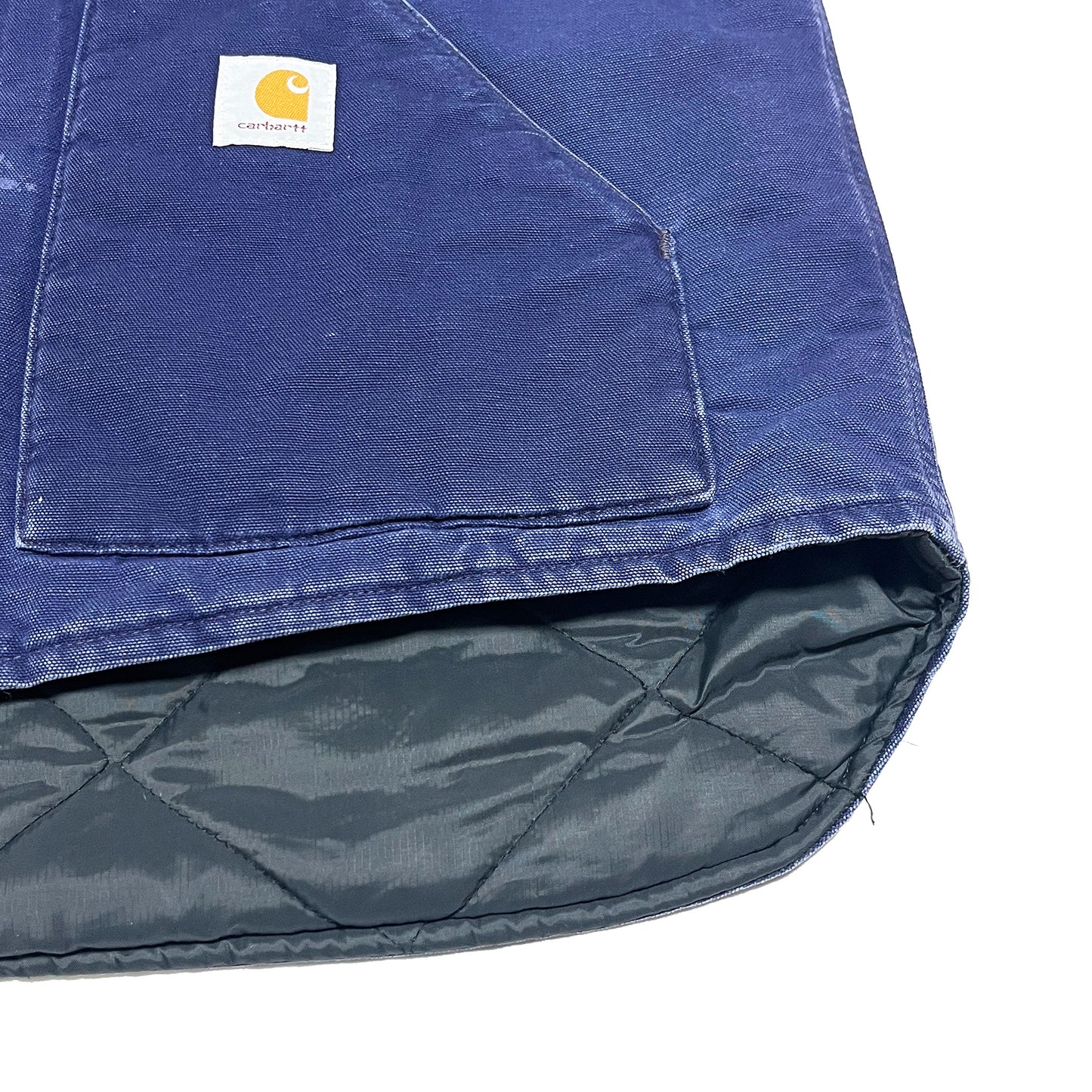 93s Carhartt Duck Vest ネイビー XL ディテール ポケットの縁 内側のダークネイビー素材
