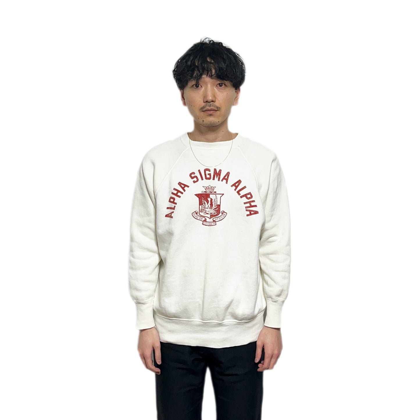60's Champion Run Tag Sweat "ALPHA SIGMA ALPHA" Flocky Print Size (XL) ビッグサイズ!