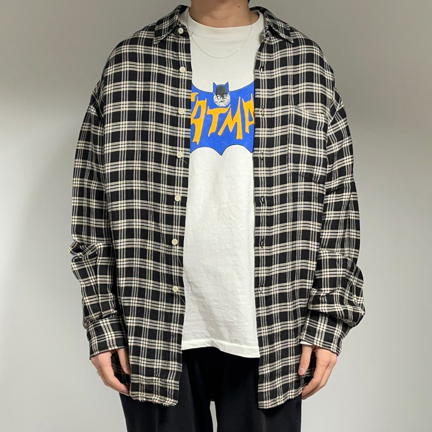 Old Gap L/S SH Rayon X Ramie 好配色チェック Size (L)