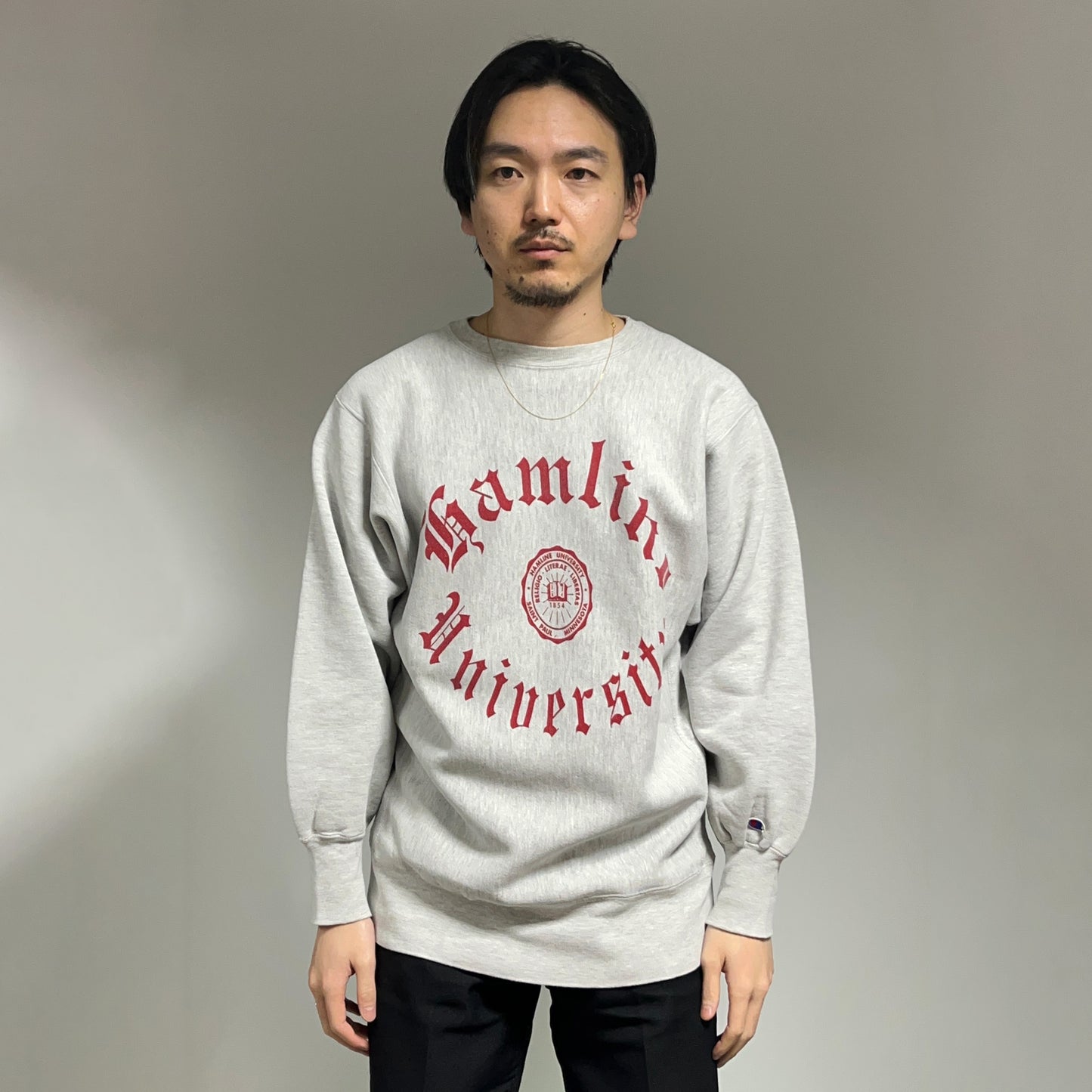 90's Champion R/W Old English 3段染み込み Size (XL)