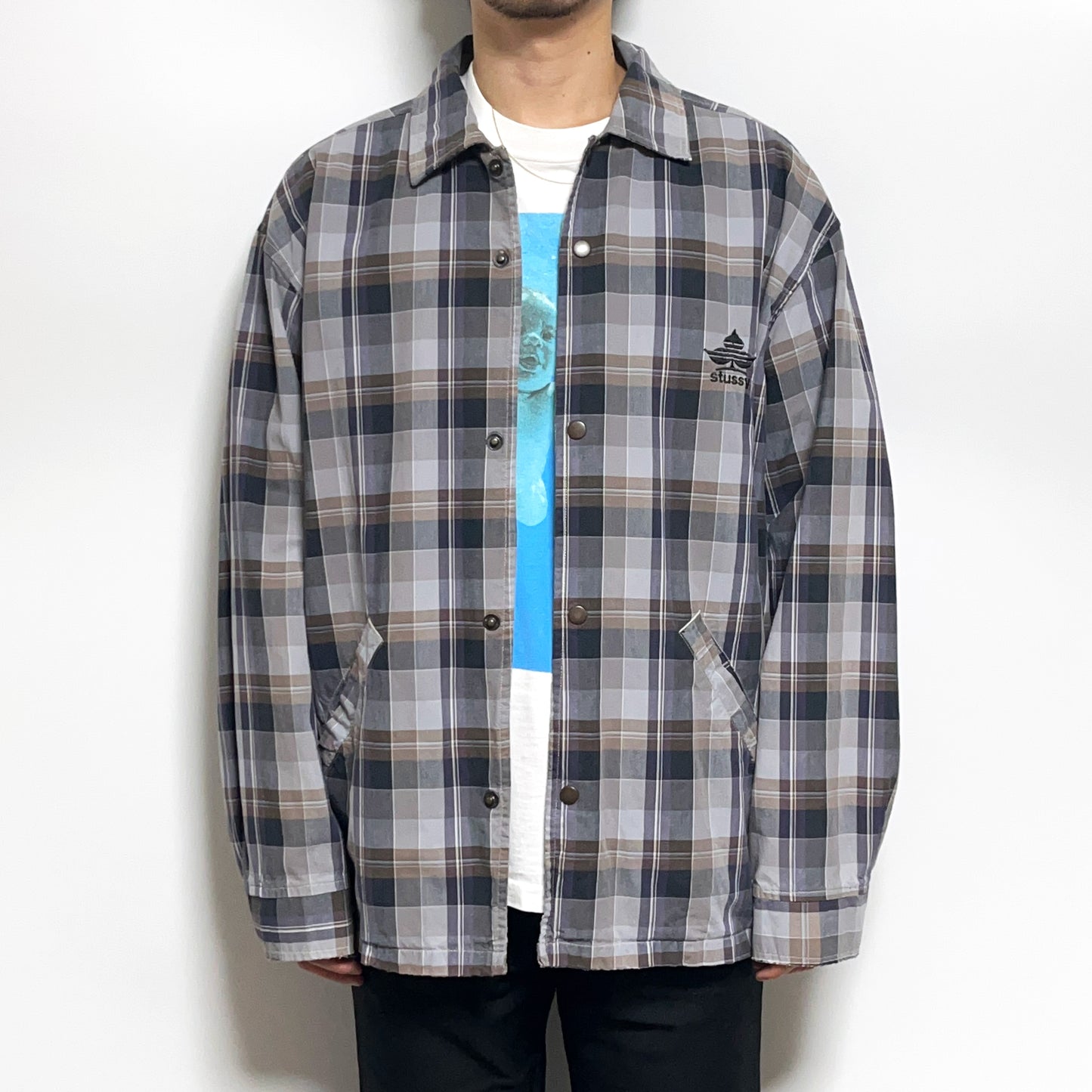 90's Old Stussy 白タグ Coach JKT 好配色チェックパターン Size (L)