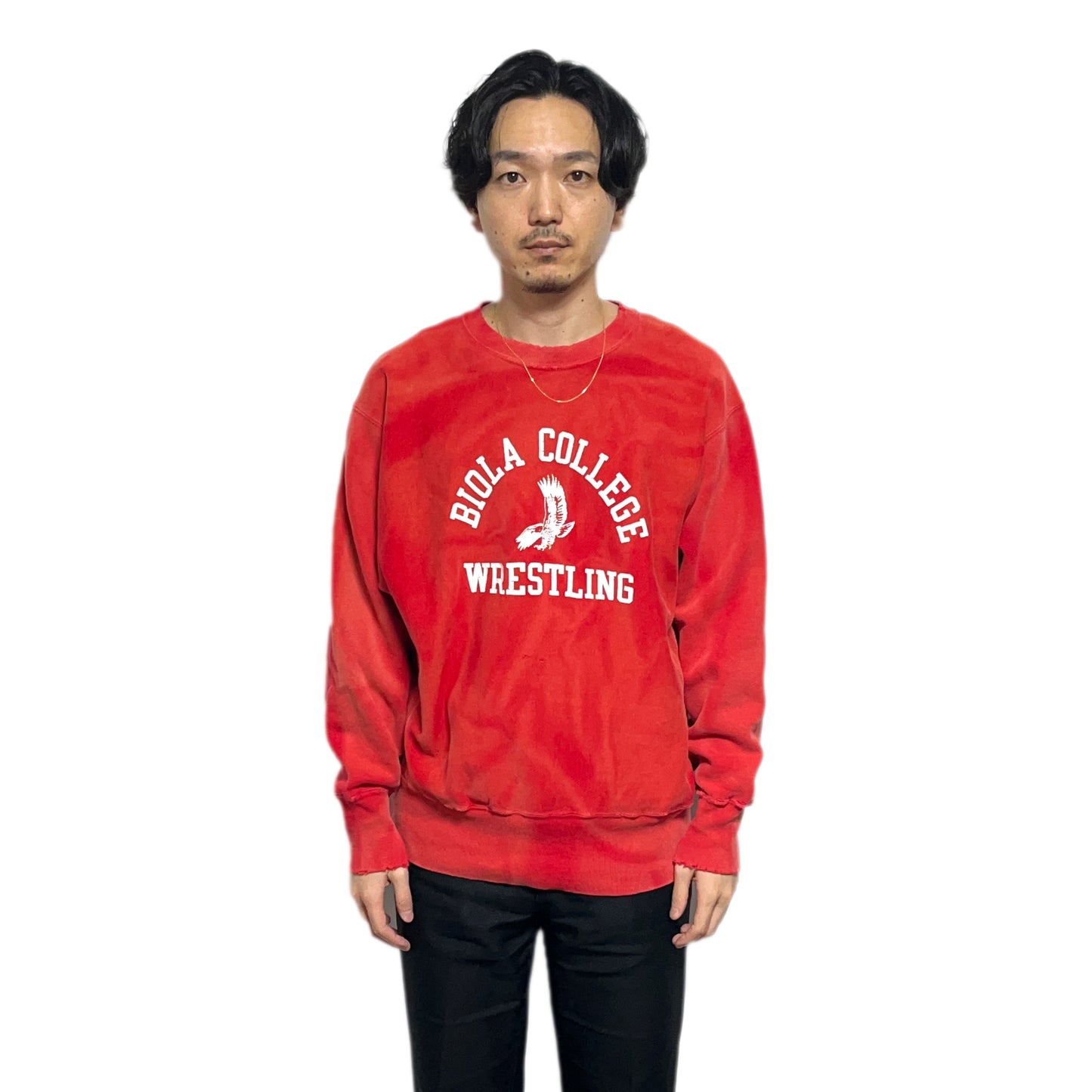 70's Champion 単色タグ R/W "BIOLA COLLEFE WRESTLING" 3段プリント Size (XL) 極上雰囲気!