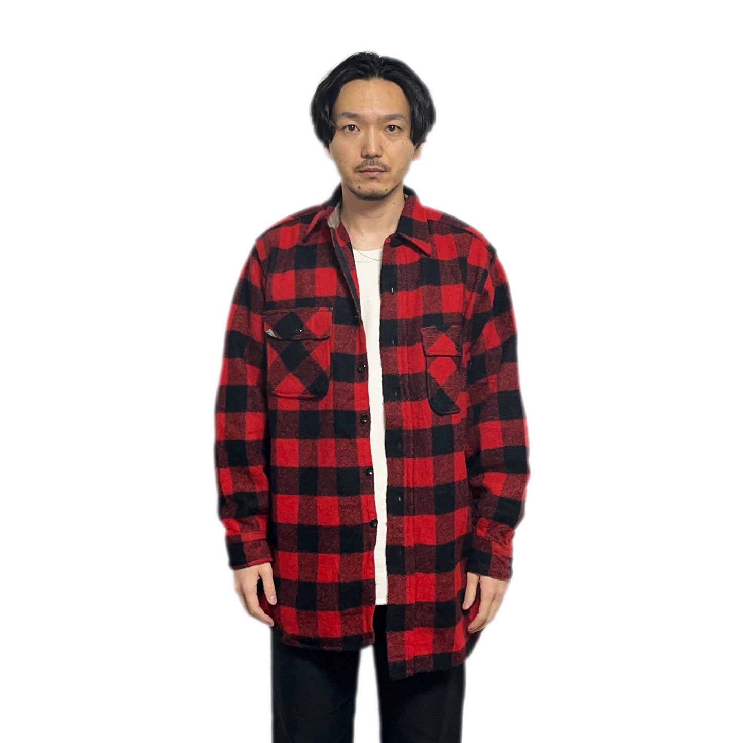 60's PILGRIM バッファローチェック Wool CPO SH 実寸(XL)位 ビッグサイズ!