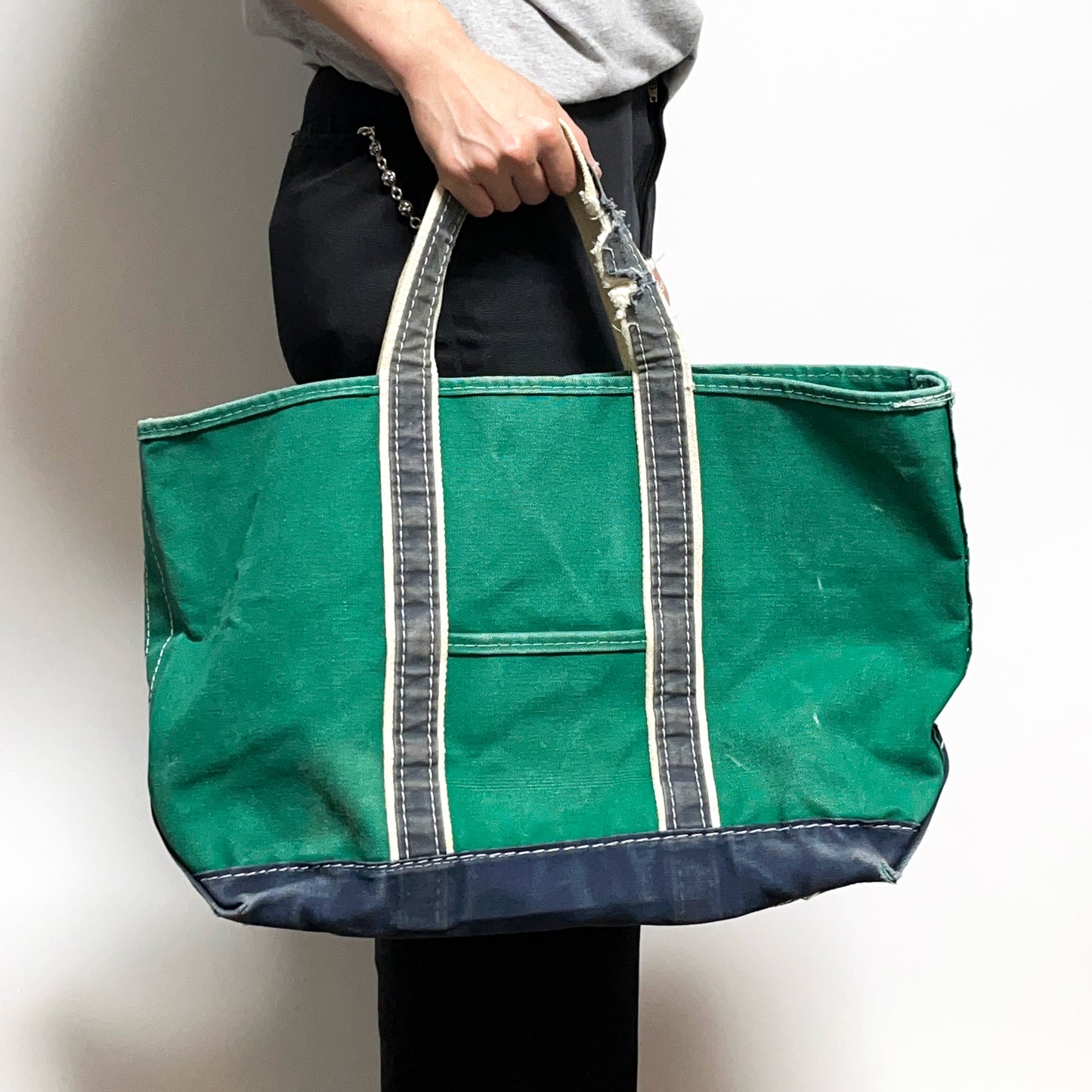 80's L.L.Bean DELUXE TOTE Green X Navy Size (Large)