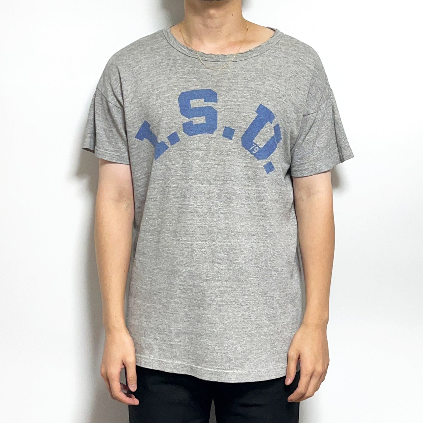 70's Champion バータグ T "I.S.U. 79" 染み込みプリント Size (XL)