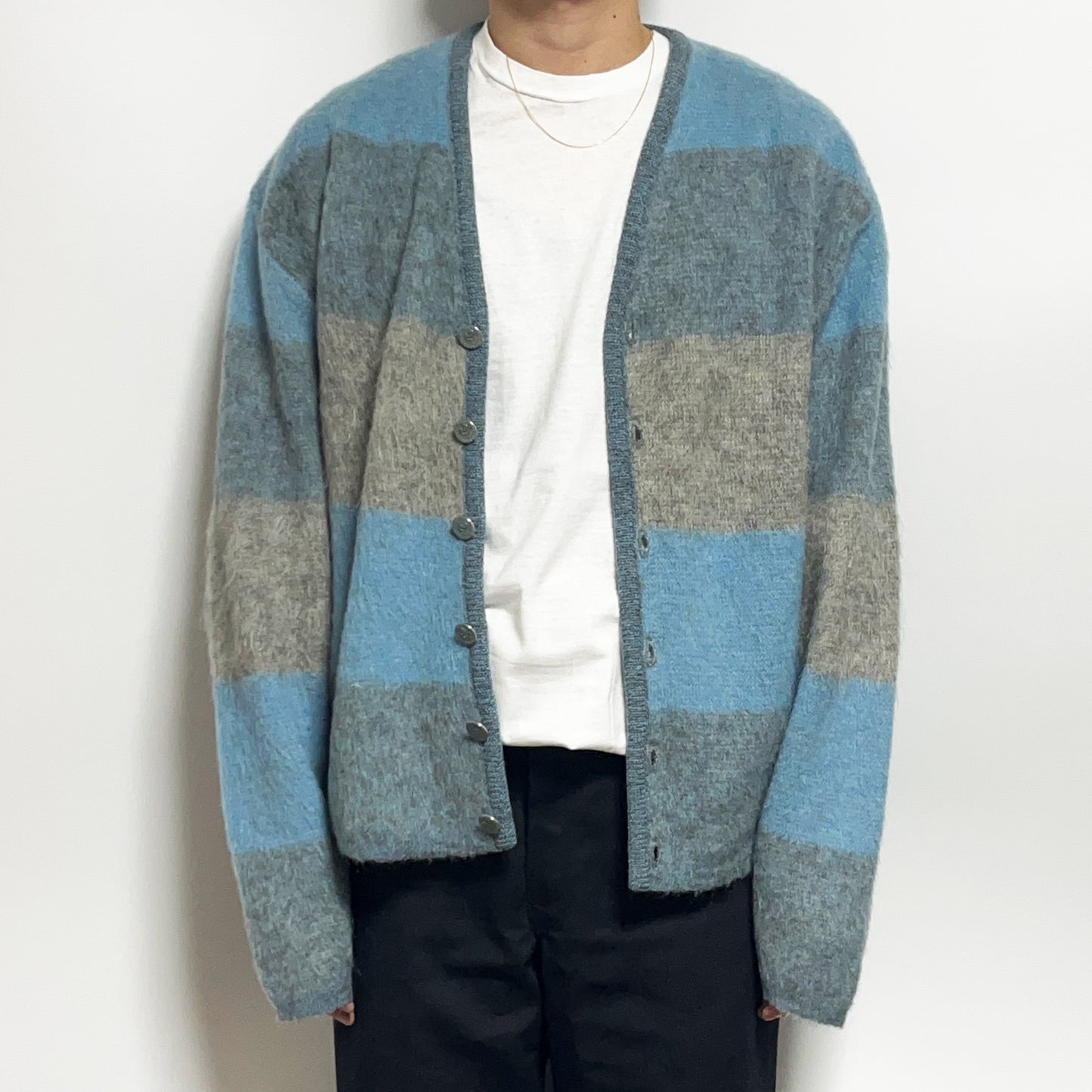 70's Sears Border Mohair Cardigan Size (XL) ビッグサイズ!