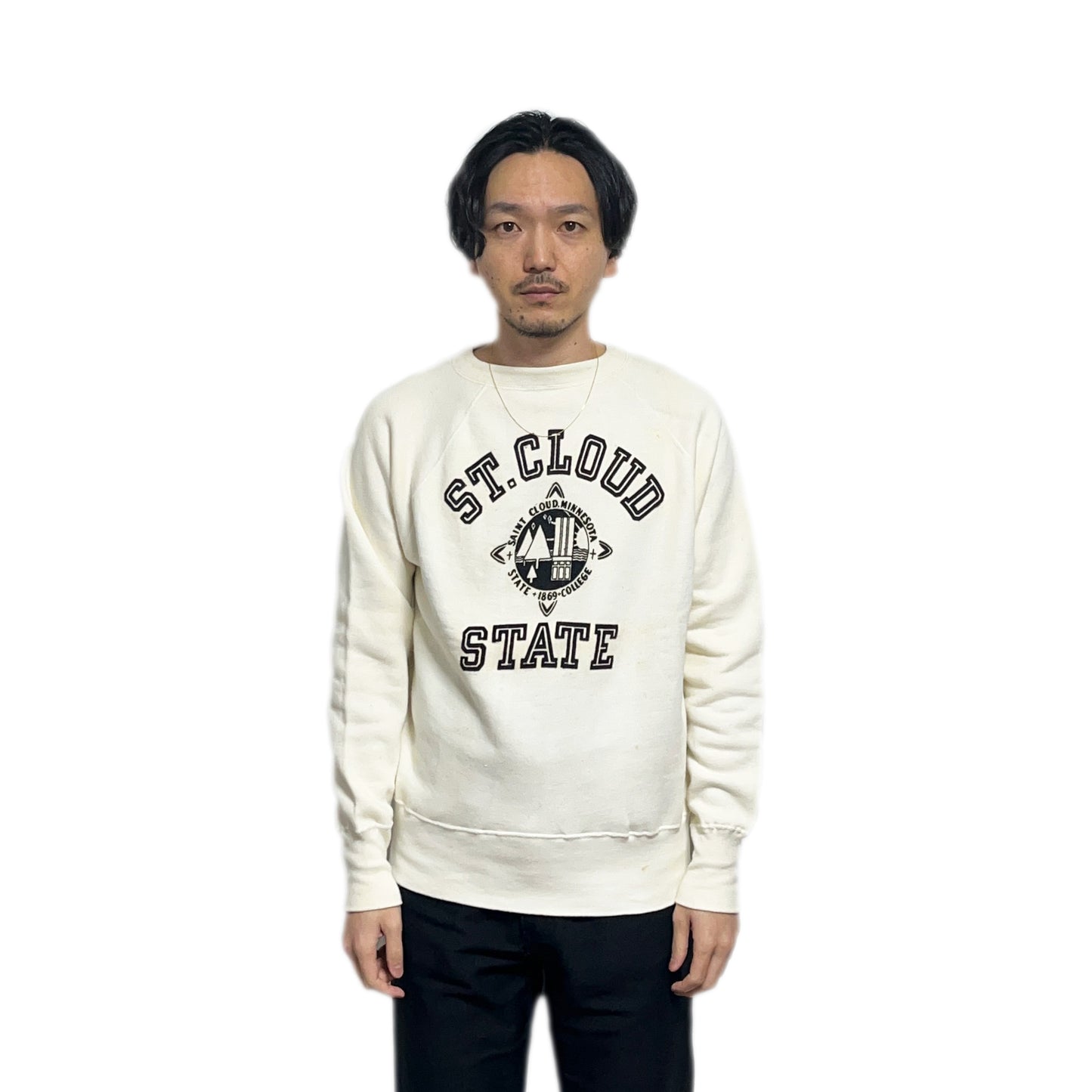 60's Champion ランタグ Flocky Print Sweat "St.Cloud State" Size (L) Almost Deadstock