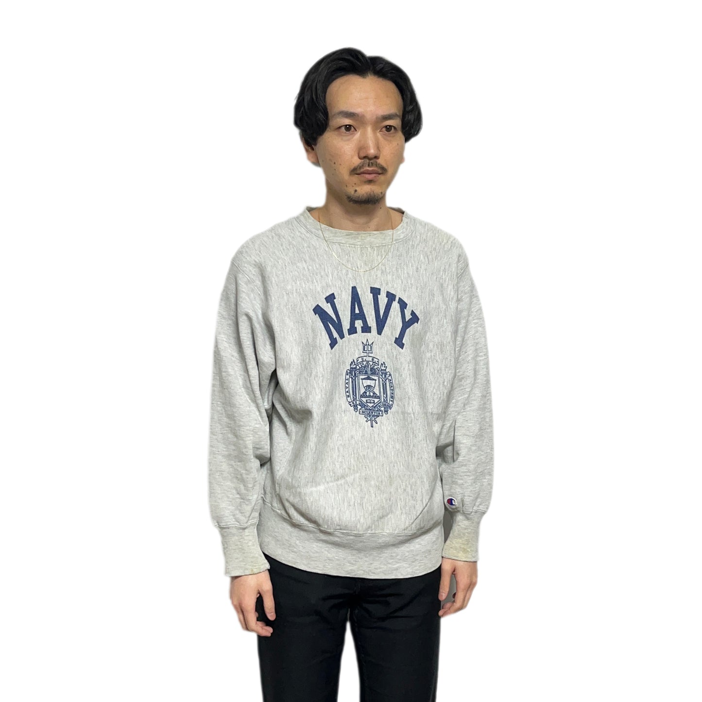 80's Champion R/W "NAVY" 染み込みプリント Size (M) レア!