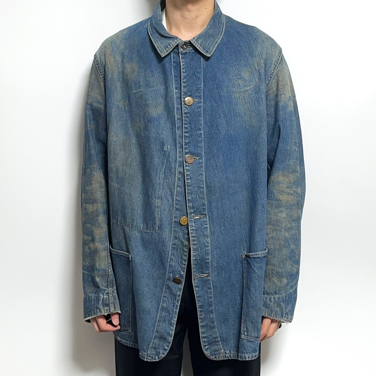 40's WWII Denim Coverall CROWN Change Button 極上雰囲気 Size (42)位 スペシャル!