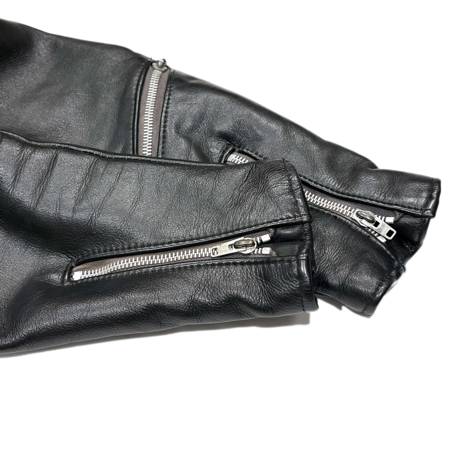 70s Lewis Leather BRONX 38 ディテール 黒皮素材 ジッパー 袖口