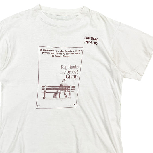 90s UnKnown FORREST GUMP T L 平置き 1 白ベースのTシャツ プリントは『CINEMA PRADO』と