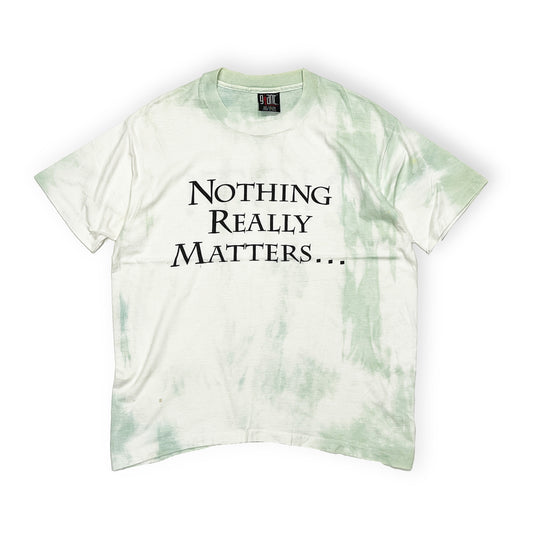 90s Gaint Madonna "Nothing Really Matters" T L 平置き 白ベースに緑のディープスイン・プリント: 'NOTHING
