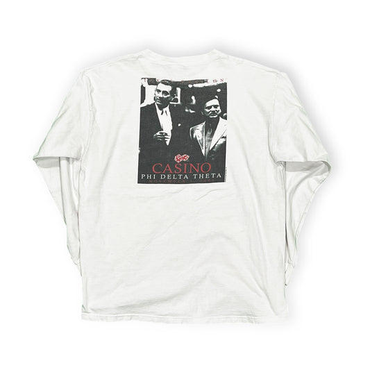 00s FRUIT OF THE LOOM Casino L/S T XL 平置き 白ベースの長袖Tシャツ 背面に「CASINO PHI DEL