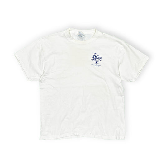 90s Hanes Fear and Loathing T L 平置き 白ベース 左胸にFear and Loathingプリント