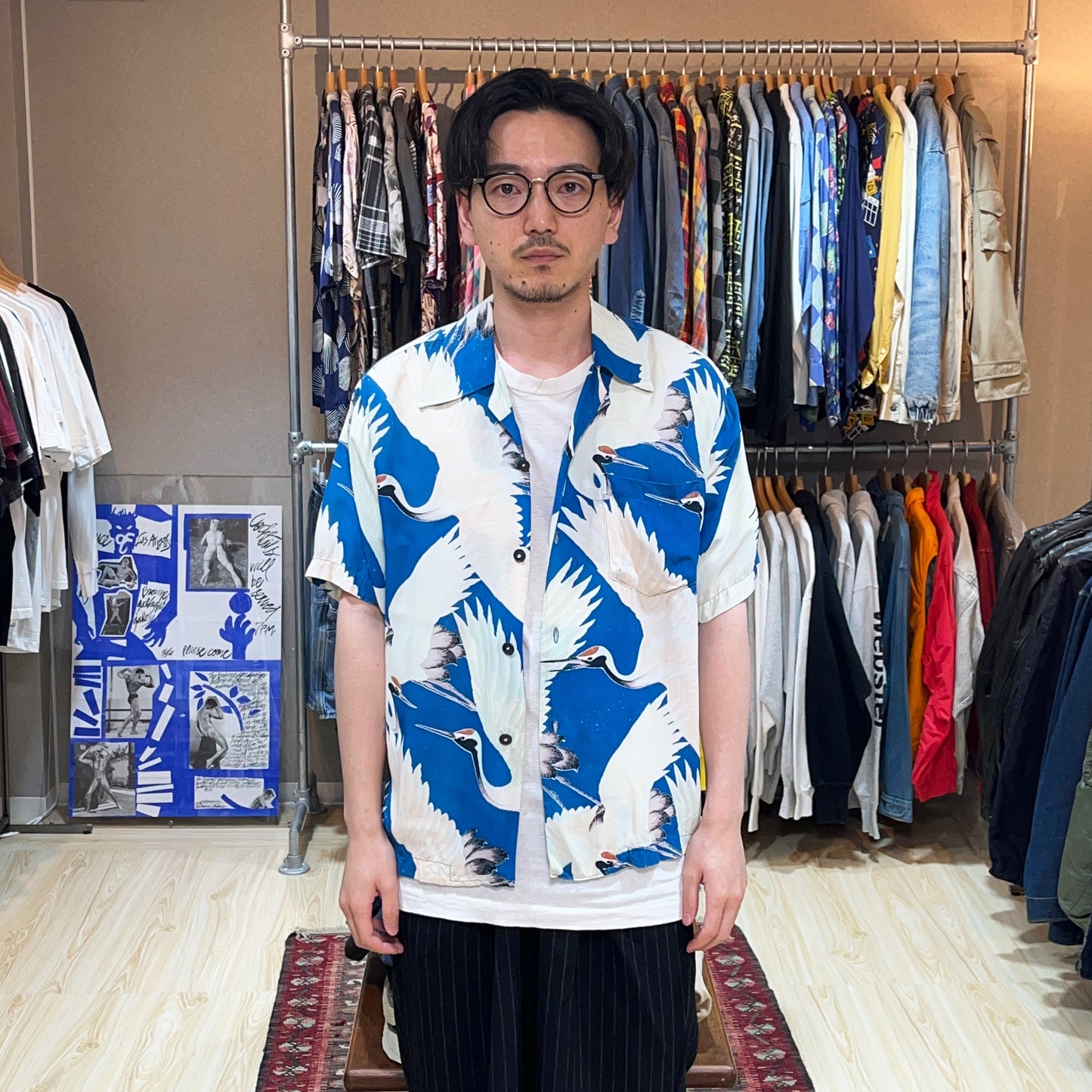 50's〜 UnKnown 和柄 Hawaiian S/S SH "鶴" Size (L)位