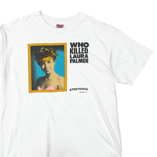90s Hanes Twin Peaks T XL 平置き 白Tシャツに「Who Killed Laura Palmer