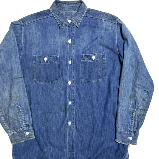 50s UnKnown Vat Dye Denim ワークSH L 平置き 1 50's UnKnown Vat Dye Denim, 長袖