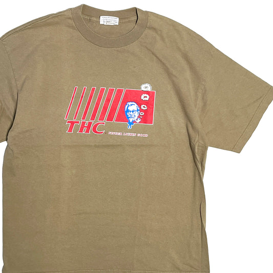 90s THC ケンタッキー パロディ Tシャツ XL 平置き 1 ベージュ色 THCロゴプリント ケンタッキーのイラスト