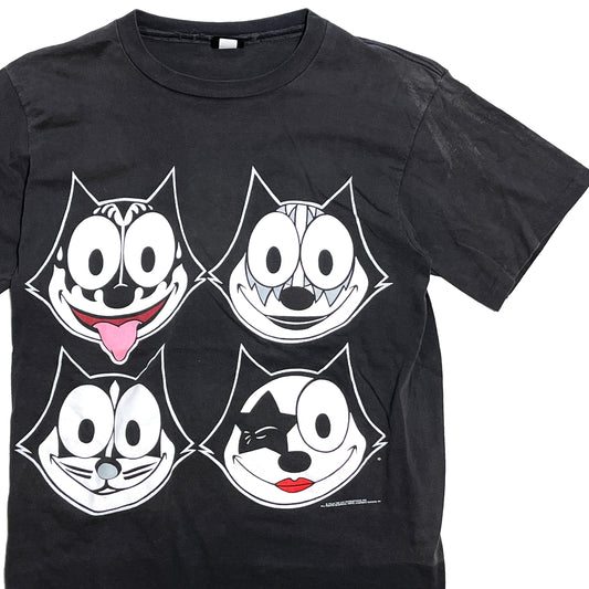 90s フィリックス Felix KISSパロディ Tシャツ XL Changes 平置き 黒Tシャツ 4顔のFelixパロディープリント XLサイズ