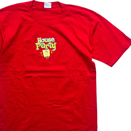 90s〜 Allsport スポンジ・ボブ T 2XL 平置き 1 赤いTシャツ 前面にスポンジボブのプリントと'House P