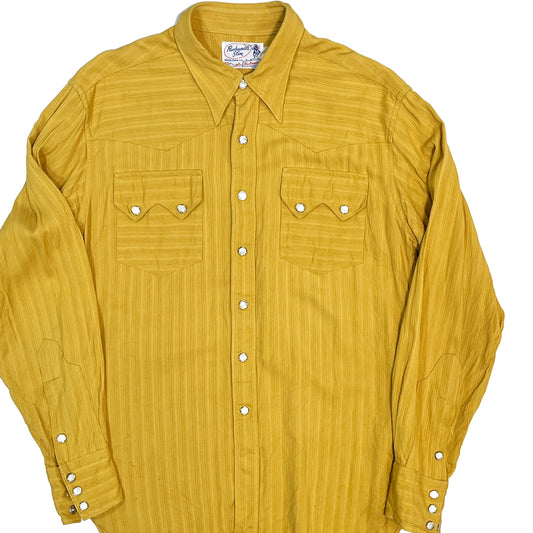 60s Panhandle Stin Western L/S SH マスタード 15 1/2 平置き マスタード色 縦縞 2枚ポケット ボタン 袖口ボタン