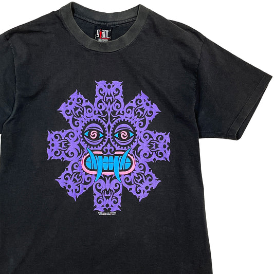 90s Giant Red Hot Chili Peppers T "Hanky Panky" XL 平置き 黒Tシャツ 紫色のデコレーション顔プリント タグ