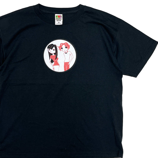 00s FRUIT OF THE LOOM The White Stripes T XL 平置き 1 黒Tシャツ 前面に円形プリント タグあり
