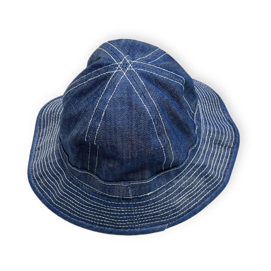 70s〜 Denim Hat Deadstock L 平置き ダークネイビーのデニム素材 白線縫い 丸型帽子