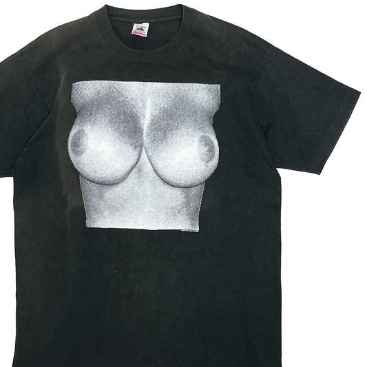 90s FRUIT OF THE LOOM Old Ghost T XL レア 平置き 1 黒Tシャツ 胸元プリント タグ
