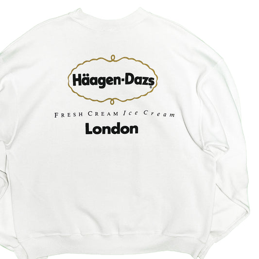 90s Unknown Haagen-Dazs Sweat "London" L-XL 背面 1 白ベースに黒文字のハリー・ワンス・ロゴと「London」