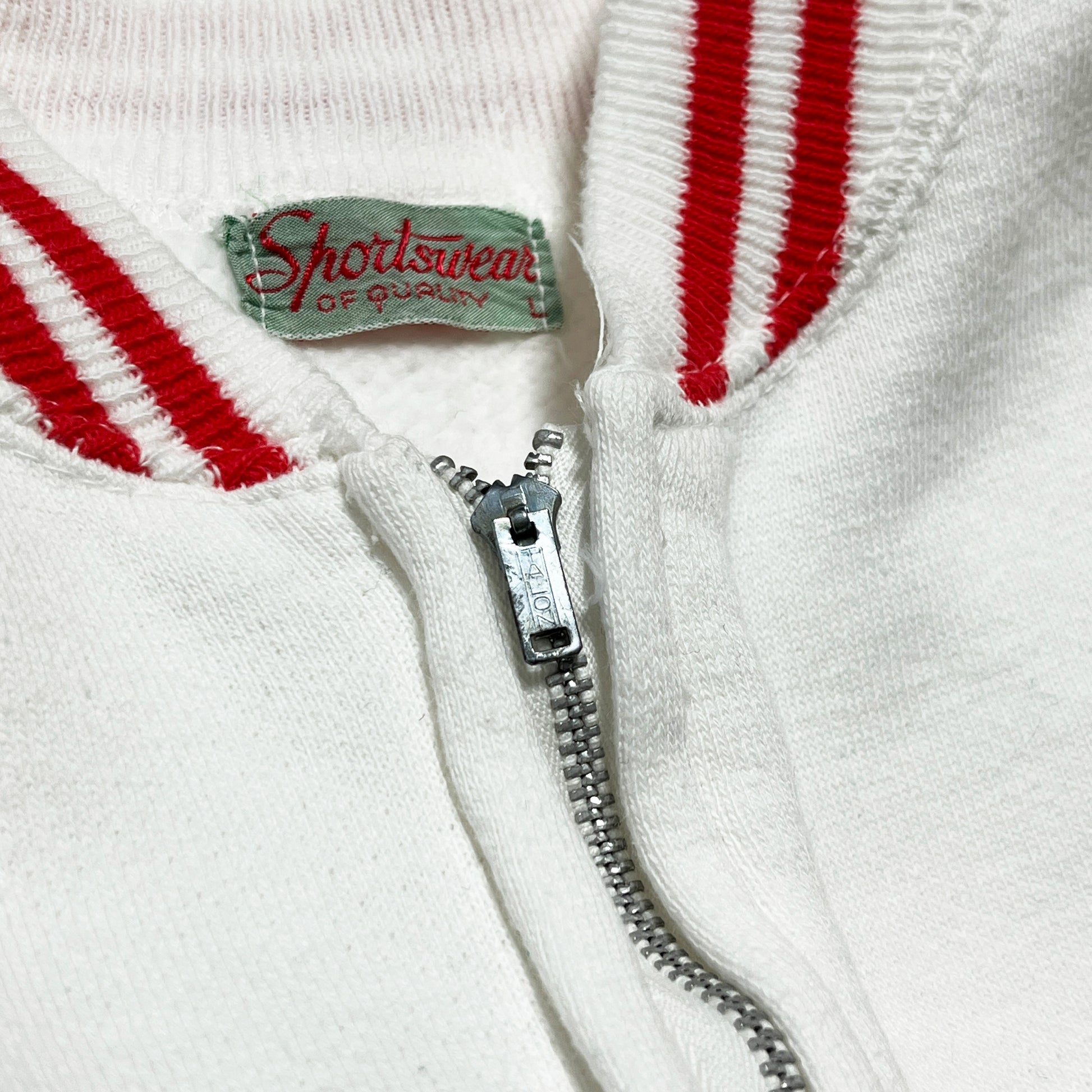50s〜 Sportswear Zip Sweat "Indianhead" L ブランドタグ Shortsweare OF QUALITY タグ 赤いスト