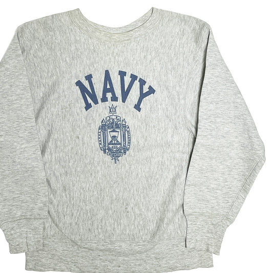 80's Champion R/W "NAVY" 染み込みプリント Size (M) レア！