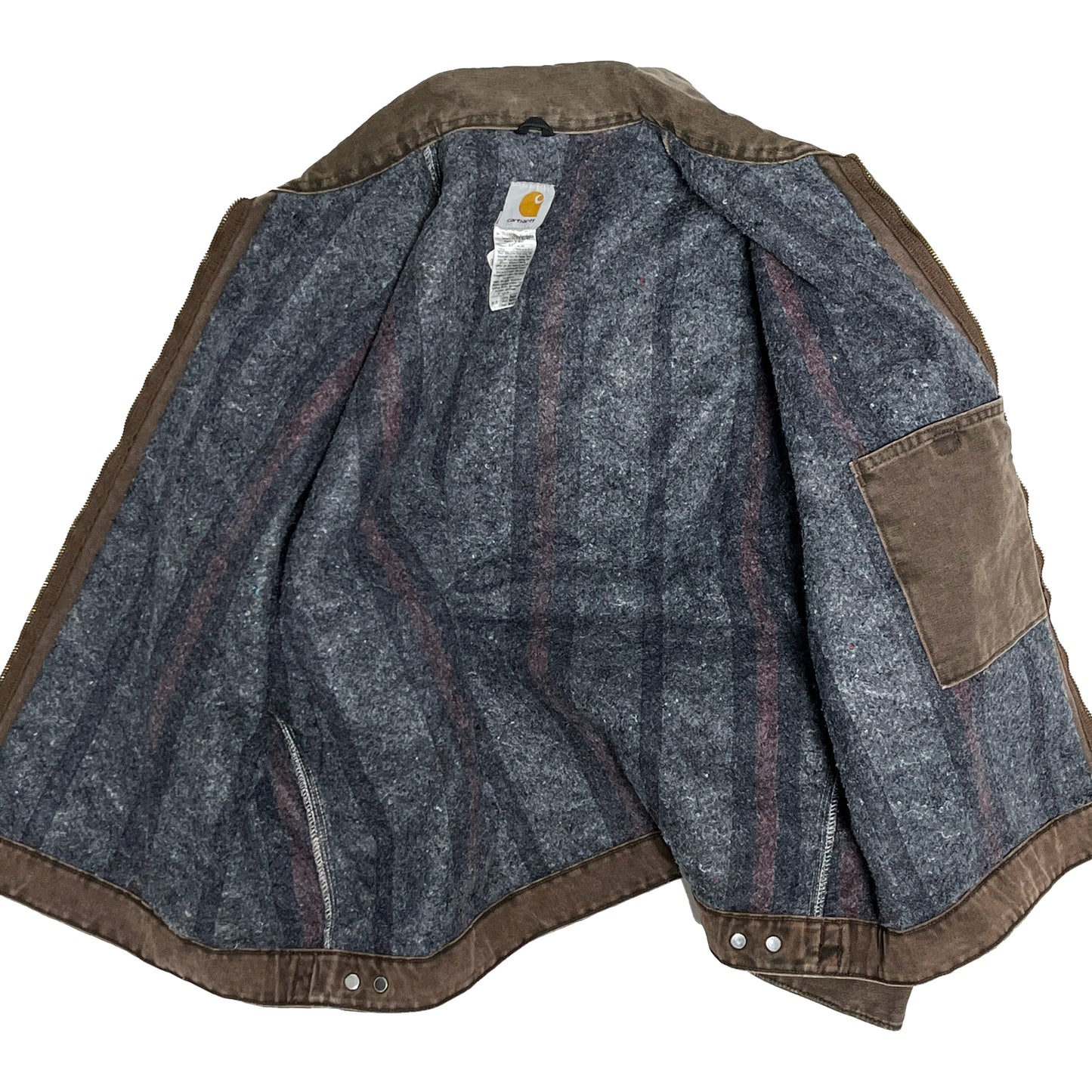 アメリカ製 Carhartt DETROIT JKT ブラウン XL-R レア ブランドタグ 1 ダークブラウンの素材 タグ ブランドロゴ