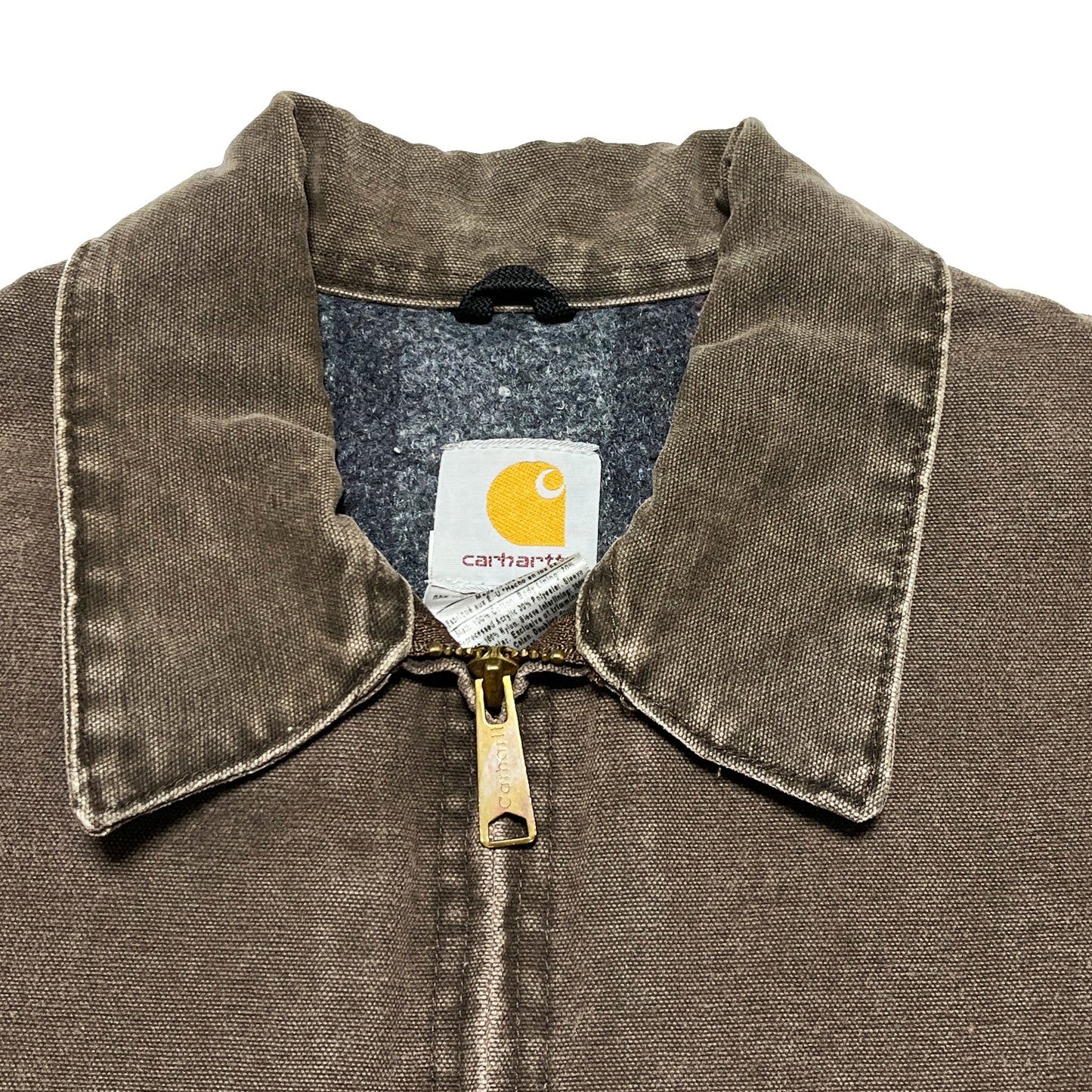 アメリカ製 Carhartt DETROIT JKT ブラウン XL-R レア ディテール ダークブラウンの素材 ボタン 縫い目